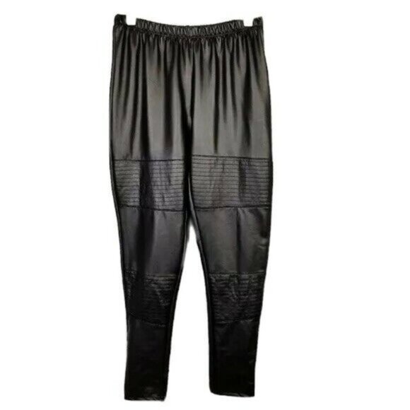 Adam Levine Skinny Faux Leather Pants Women's Medium Black Ribbed Design NEW - Picture 1 of 7